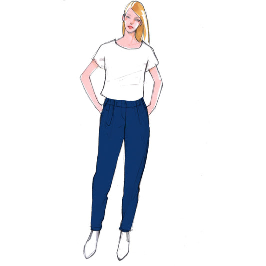 Fashionillustration einer blauen Hose mit Bundfalten